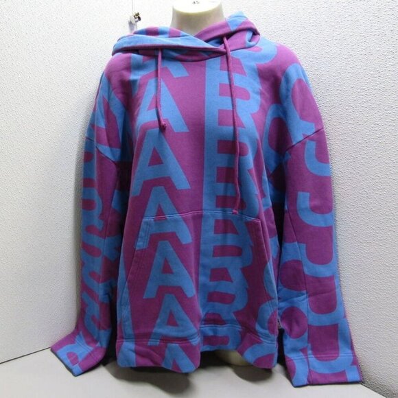 NEW MARC JACOBS  Womens Monogram Jumbo Logo Oversized Hoodie Size S Purple/Blue - Picture 3 of 3